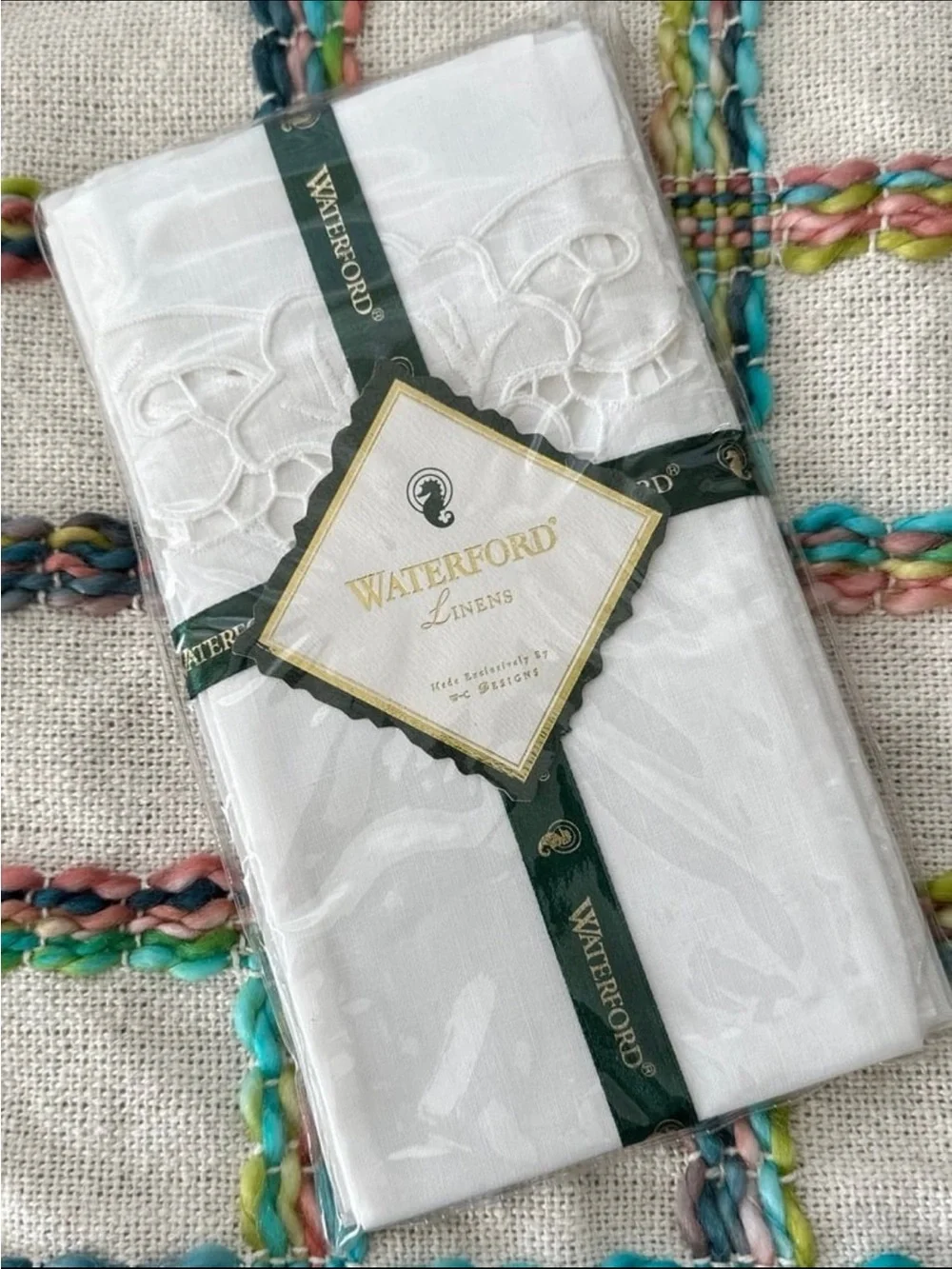 Waterford Linens Castlemaine Set of Two Fingertip Towels 100% Linen New